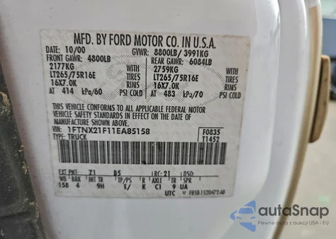 2001 Ford F250 Super Duty from USA, damaged, VIN 1FTNX21F11EA85158